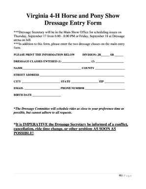 Fillable Online Supplemental Dressage Entry Form Fax Email Print