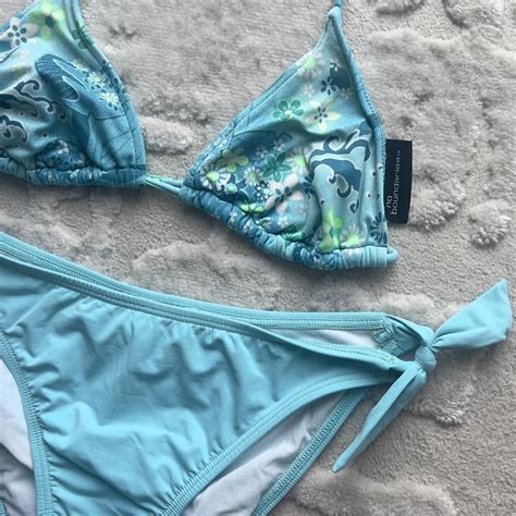 Vintage Y K Retro Blue Bikini Set Top No Depop