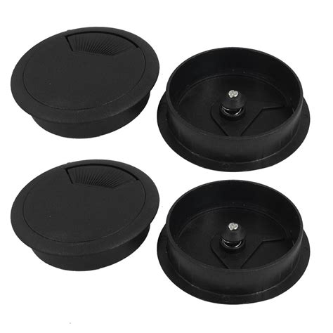 Black Round Plastic Computer Desk Grommet Cable Hole Cover 60mm 4 Pcs