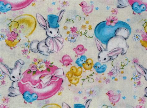 Easter Fabric Retro Easter Bunnies With Hats Bunnies And