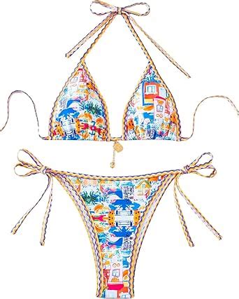 Amazon SOLY HUX Women S Bathing Suits Allover Print Halter Triangle Tie Side Bikini Sets