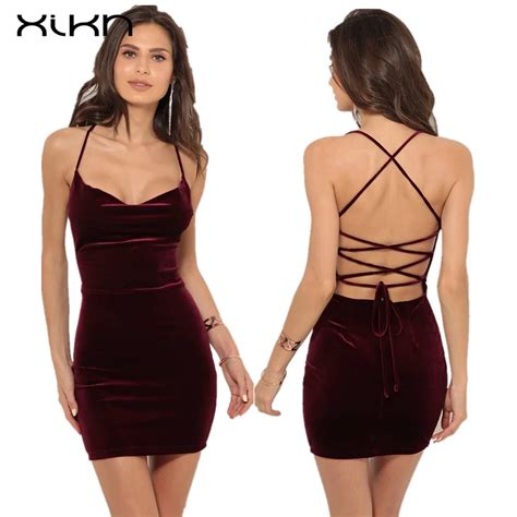 Xikn V Neck Sexy Sress Women Sleeveless Spaghetti Strap Backless Dress Bodycon Bandage Dress