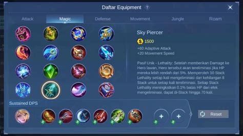 Stat Dasar Sky Piercer Mobile Legends