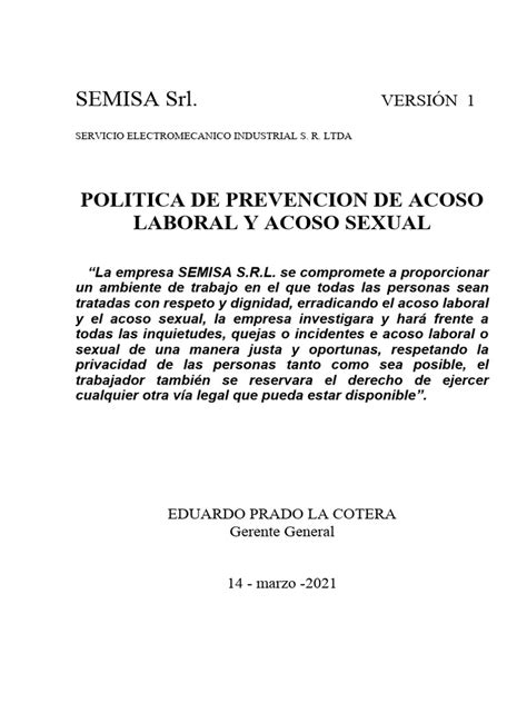 Politica De Prevencion De Acoso Sexual 2022 Pdf