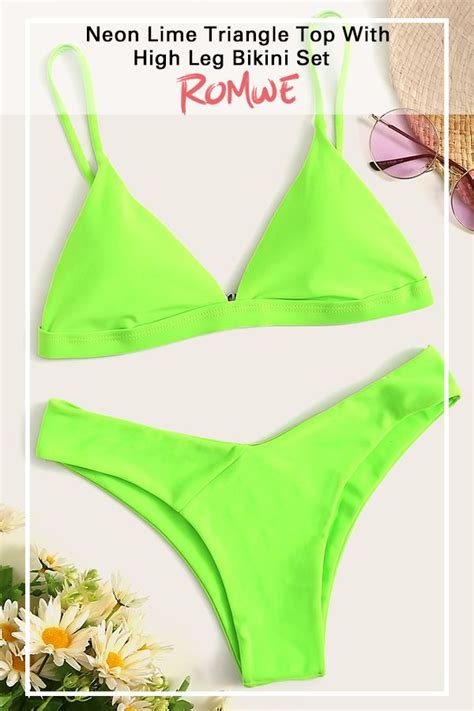 Neon Lime Triangle Top With High Leg Bikini Set Search ID 454780