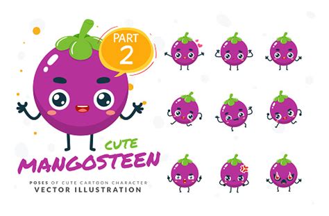 Ensemble Vectoriel Dimages De Dessin Animé De Mangosteen Partie 2