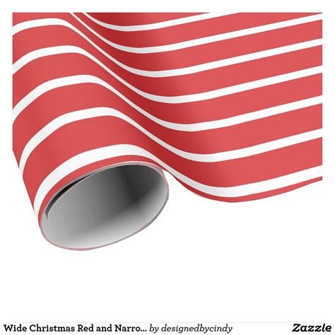 Wide Christmas Red And Narrow White Stripe Wrapping Paper