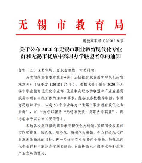 喜报：我校两个专业群获评无锡市职业教育现代化专业群 学校新闻 江苏省无锡交通高等职业技术学校