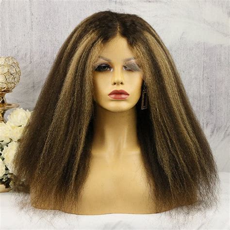 Highlighted Kinky Straight Human Hair 13 X 6 Lace Front Wig Ywigs