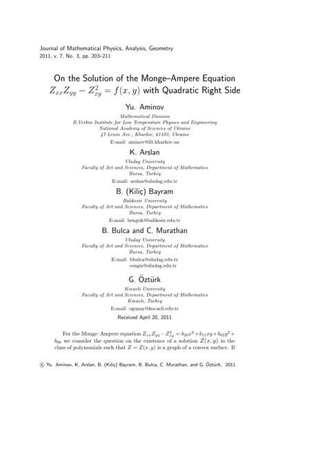 PDF On The Solution Of Monge Ampere Equation