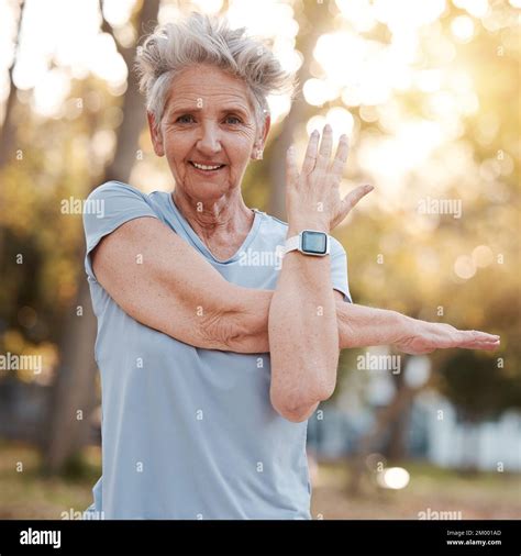 Portrait Fitness And Stretching With A Senior Woman Athlete Doing A