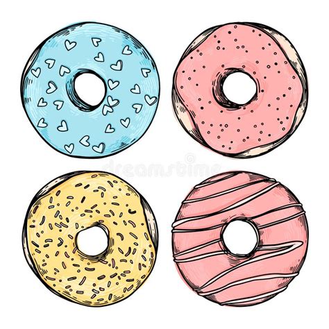 Hand Drawn Vector Illustration Set Of Tasty Donuts Sketch Stock Vector Illustration Of