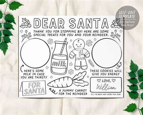 Santa Cookie Tray Placemat Editable Template Cookies And Milk Etsy