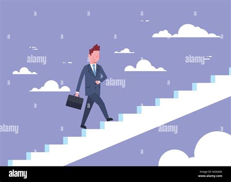 Business Man Walking Stairs Up Businessman Career Development Concept