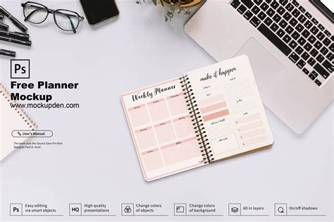 Free Planner Mockup Psd Template Free Planner Planner Psd Templates