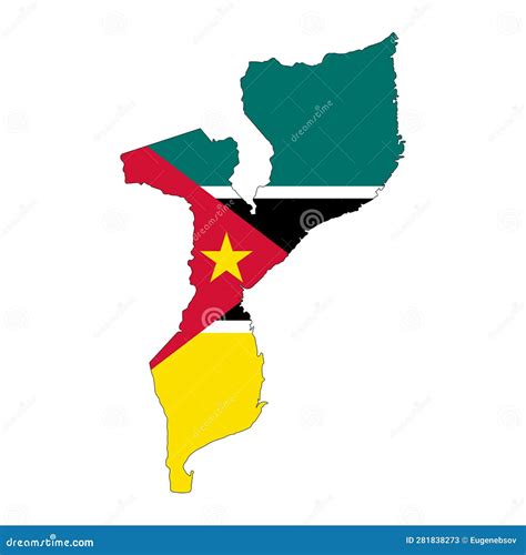 Silueta De Mapa De Mozambique Con Bandera Aislada En Fondo Blanco