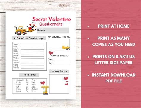 Secret Valentine Questionnaire, Construction Secret Valentine Printable