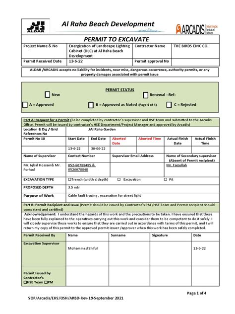 New Excavation Permit Form Pdf Safety