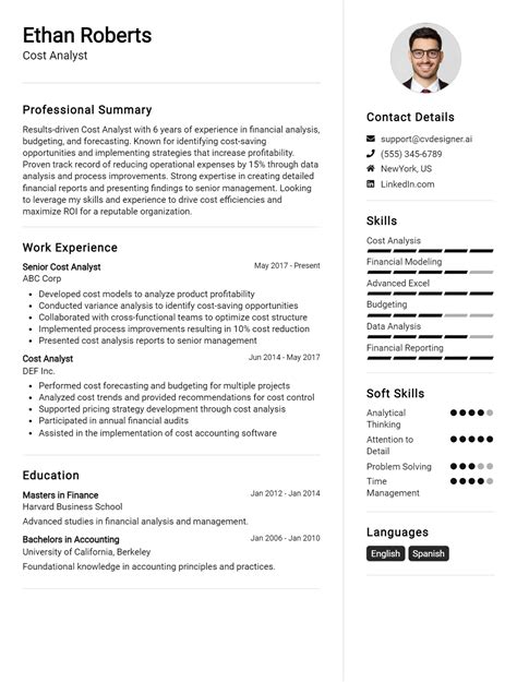 Cost Analyst Cv Example For Expert Tips Templates Cvdesigner Ai