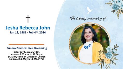 Jesha Rebecca John Funeral Service YouTube