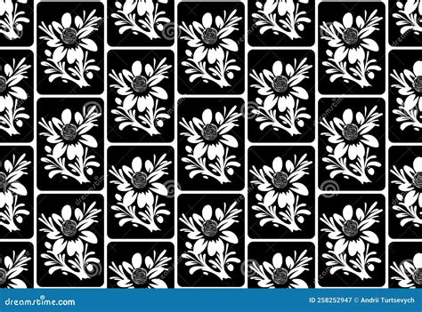 Seamless Vector Line Art Pattern Made Of White Blooming Flowers On