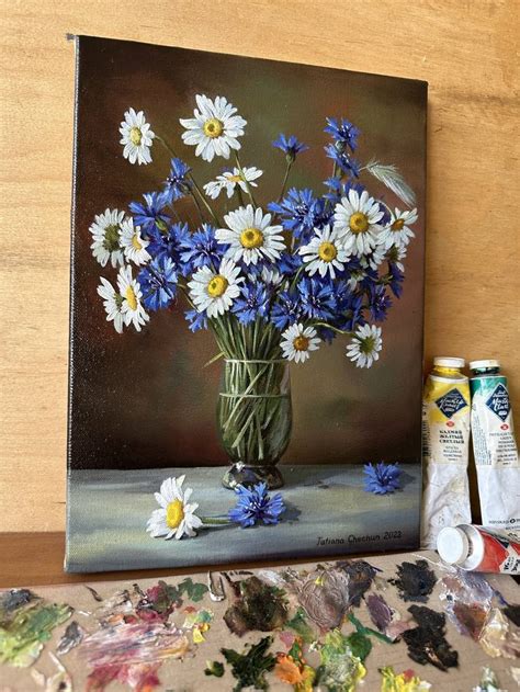 Daisies And Cornflowers Painting By Tatjana Cechun Saatchi Art