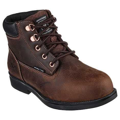 For Work Women's Dark Brown Ravlas Steel Toe Boots by Skechers at Fleet ...