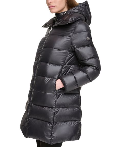 Calvin Klein Womens Shine Bibbed Hooded Packable Puffer Coat Created For Macys Macys