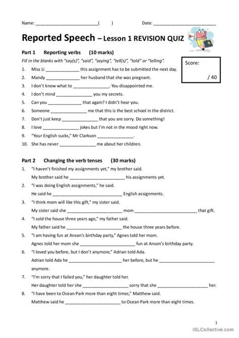 Reported Speech Lesson Revision Qu English Esl Worksheets Pdf Doc