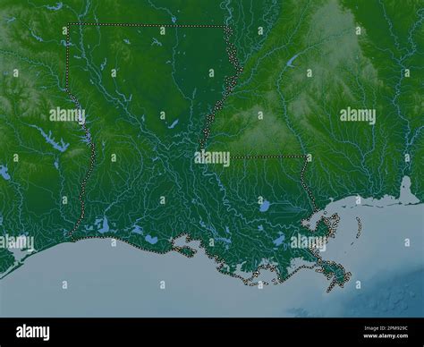 Louisiana State Of United States Of America Colored Elevation Map