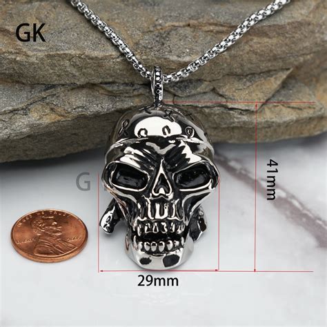 Gk Punk Biker Gothic Stainless Steel Skull Skeleton Pendant Necklace Mens Ebay