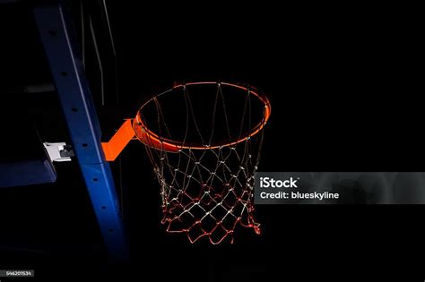 Basketball Hoop On Black Background Stock Photo - Download Image Now