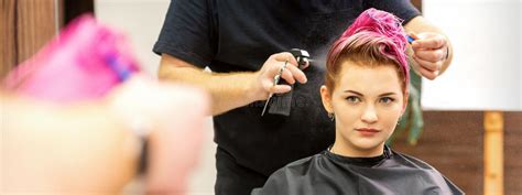 Beautiful Young Pink Haired Caucasian Woman In The Modern Hair Salon