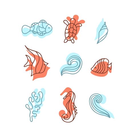 Premium Vector Sea Life Illustrations Set