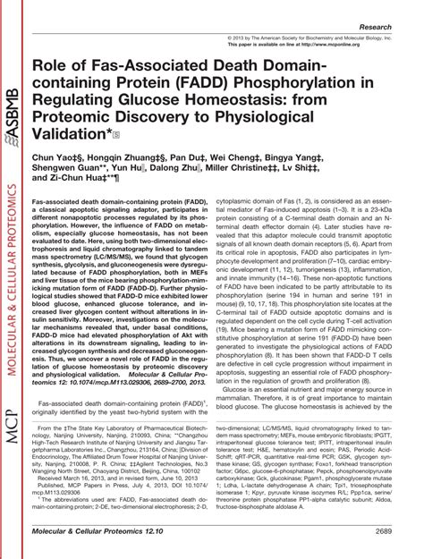 PDF Role Of FADD Phosphorylation In Regulating Glucose Homeostasis