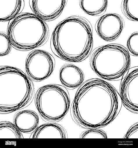 Seamless Pattern With Black Sketch Hand Drawn Pencil Scribble Ellipse