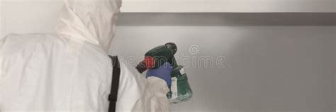 Worker Paints Wall White with Spray Gun Stock Image - Image of master ...