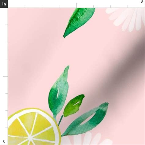 Lemon Fabric Watercolor Lemons And Daisies In Pink By Etsy