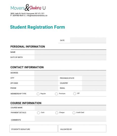 the student registration form is shown