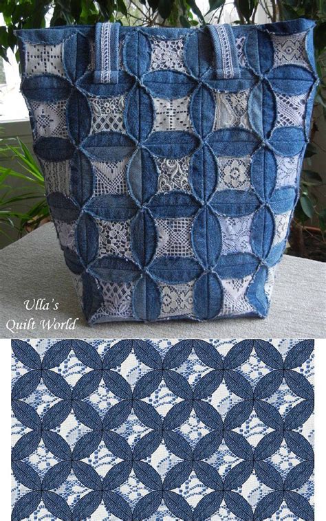 Denim And Lace Cathedral Window Quilt For Bag Or Blanket Denim And