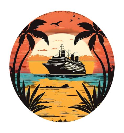 Premium PSD Cruise Ship Sticker Design With Sea And Sunset View