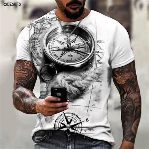 Camiseta Con Estampado 3d De Brújula Para Hombre Camisa Corta Moda Hip Hop Lujo Ebay