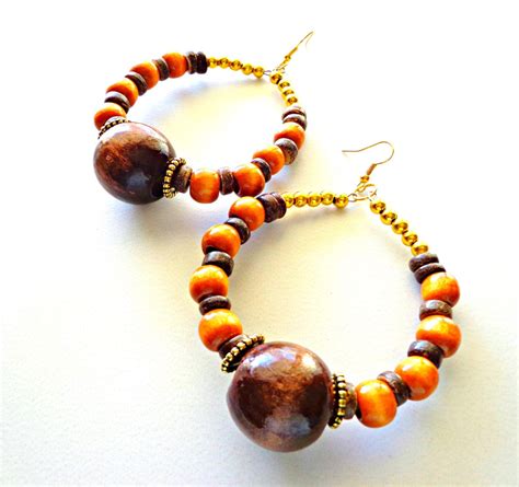 Wooden Beaded Hoop Earrings Ethnic Jewelry Beaded Earrings