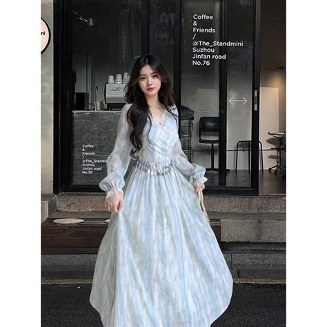 jual gaun wanita super fairy biru tie dye renda patchwork lengan