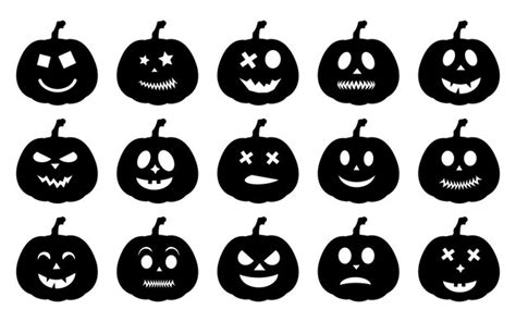 Conjunto De Calabazas De Halloween Con Caras Diferentes Aisladas Sobre