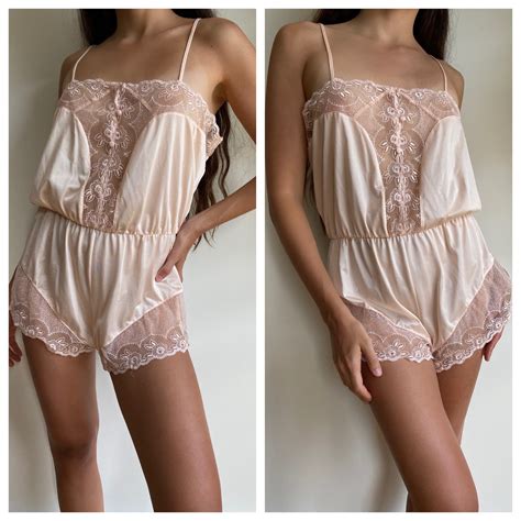 Vintage S Soft Pink Romper Teddy Floral Lace Lingerie Etsy