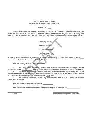 Fillable Online Regulated Industrial Wastewater Discharge Permit Permit