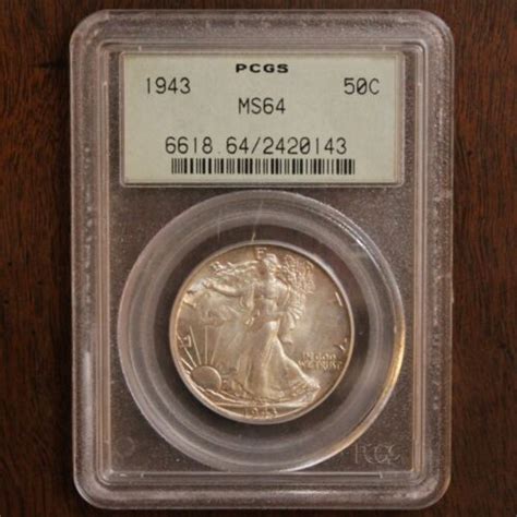 1943 WALKING LIBERTY 50C MS64 PCGS OGH OLD HOLDER GREEN GEN 3 HALF