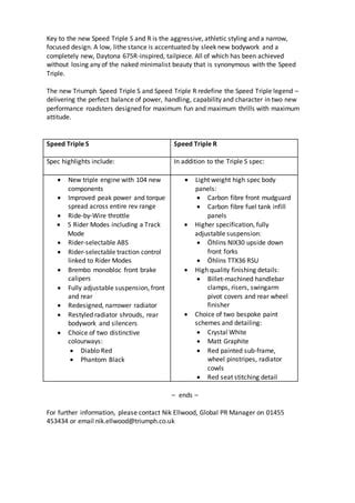 Triumph Speed Triple R And S Press Release Pdf