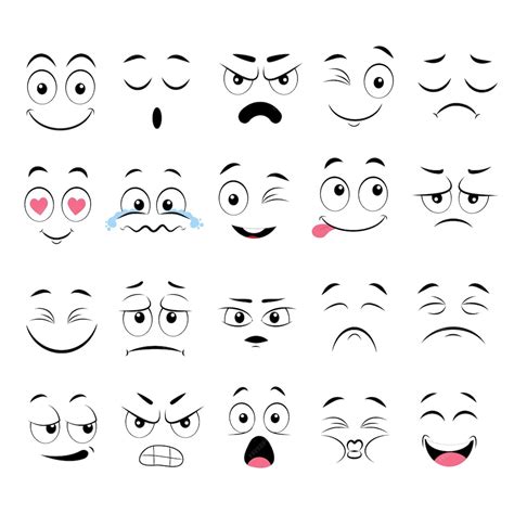 Premium Vector Cartoon Faces Expressive Eyes And Mouth Smiling Crying